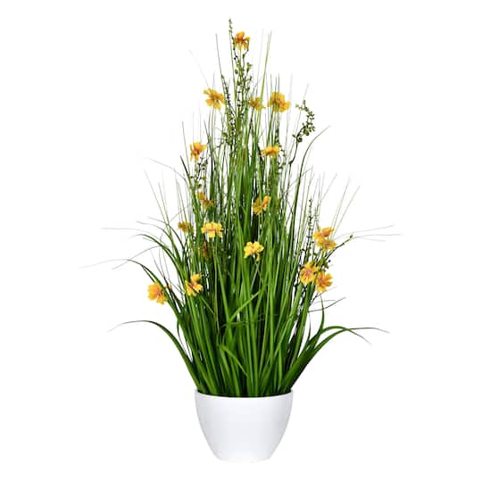 Michaels, Artificial Potted Yellow Cosmos & Green Grass – Category: Potted Plants